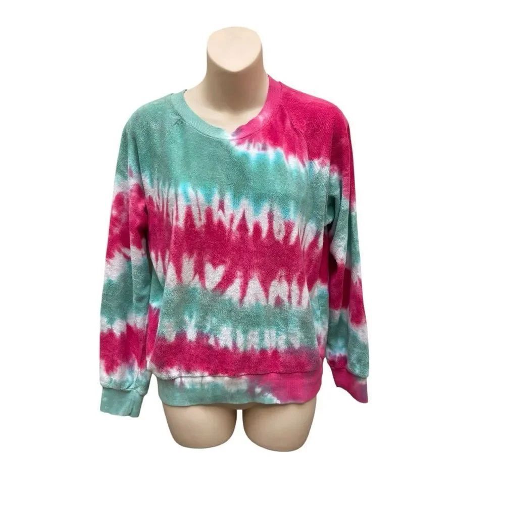 Wildfox Tie Dye Sweatshirt Small Pink Green Crewneck Made in USA